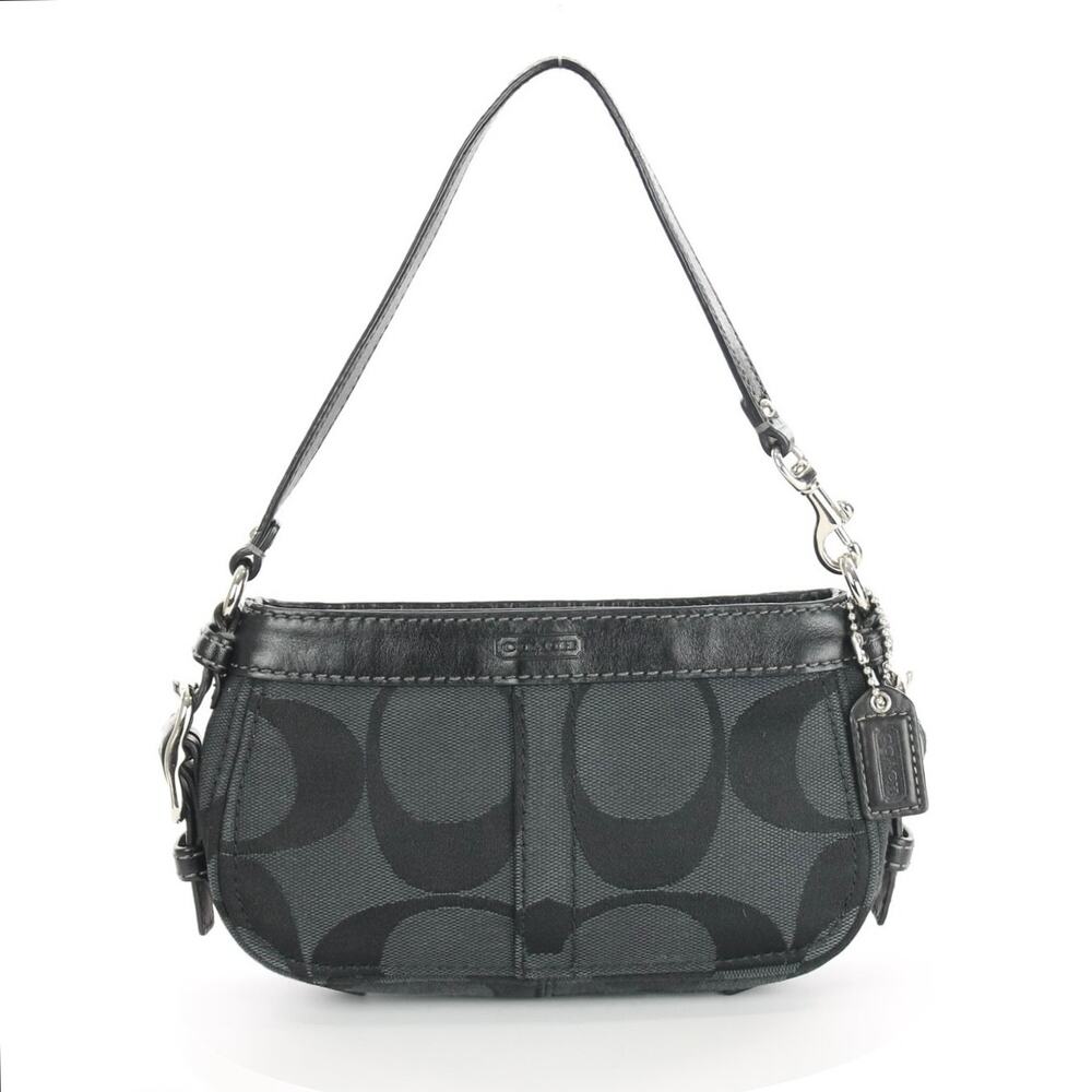 Coach Mini Zoe Bag Black Signature Canvas Vintage Y2K Zip Wristlet